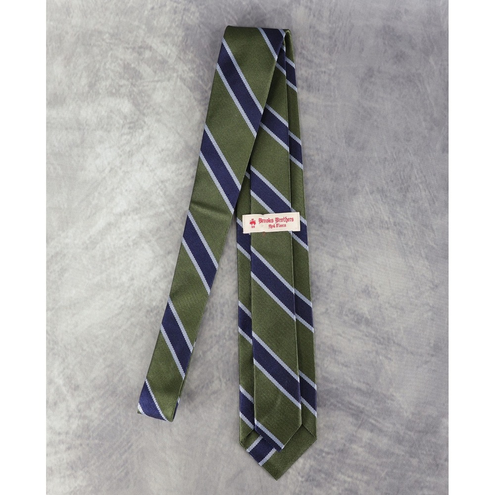 Brooks Brothers Red Fleece Tie Green Navy Blue Repp Weave Stripe Tie 100% Silk - Picture 6 of 10